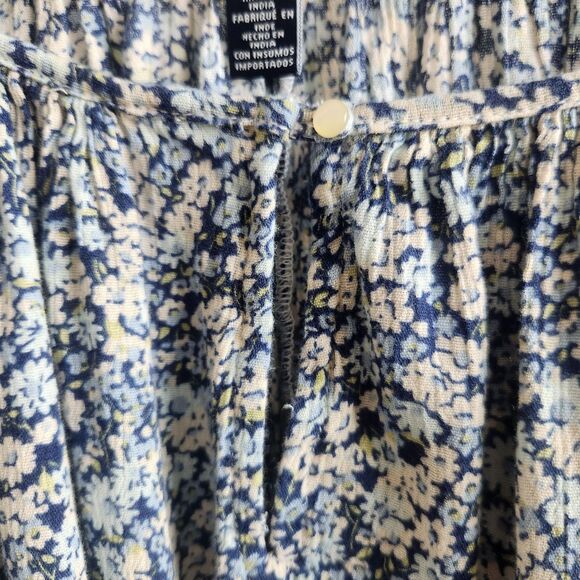 Chaps Boho Peasant Ditzy Floral Top-3X-Blue/White-Key Hole-70s Vibe-Cottagecore - Picture 3 of 10